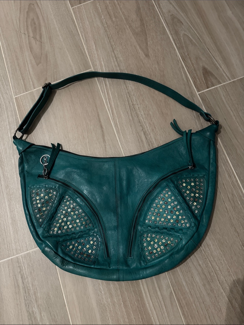 Free People Studded Leather Hobo Shoulder Bag